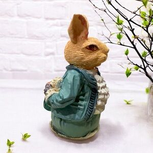 Jaimy Hand Painted Resin Mr. Rabbit Holding Flowers Behind His Back figurine 3”H